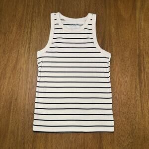 Gap High Neck Ribbed Tank Women’s Small Cream Black Striped Sleeveless Top